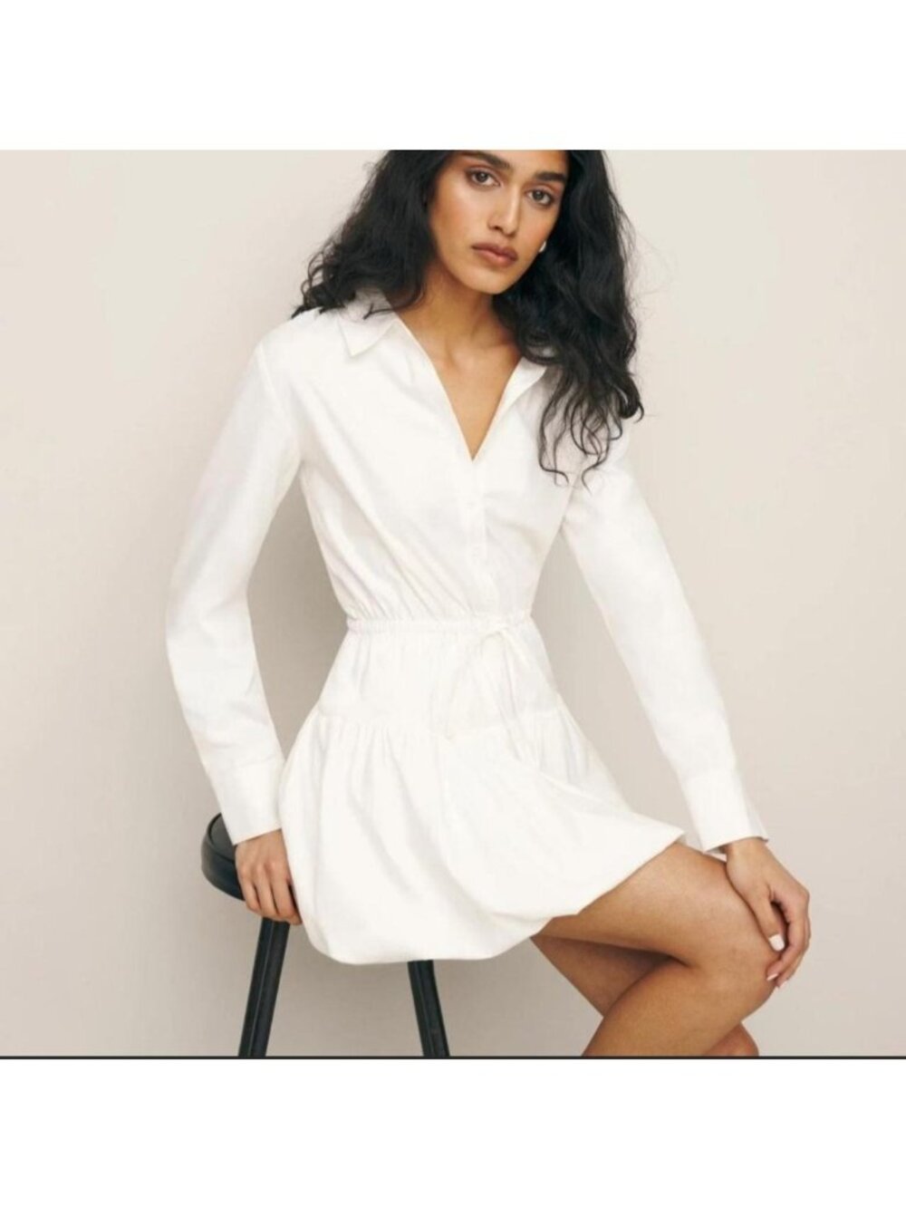 REFORMATION Moira White Long Sleeve Mini Dress Bubble Skirt Size 2